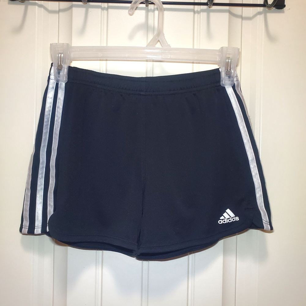 Adidas Youth Girl's Black Athletic Shorts with White Stripes Sz L 14